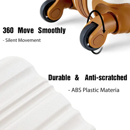 Miniatura 4 de LONG VACATION Juego de equipaje de 4 piezas de ABS hardshell TSA Lock Spinner Ruedas equipaje de mano en maleta, Blanco (White-Brown), Abs Hardshell