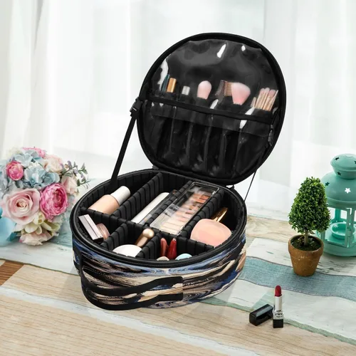 Miniatura 6 de senya Bolsa redonda para cosméticos, estuche de viaje para maquillaje, bolsa organizadora de maquillaje con divisores ajustables, portátil