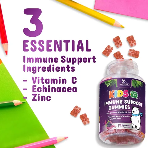 Miniatura 3 de Gomitas de apoyo inmunológico para niños, vitamina C, zinc y equinácea Suplemento diario de gomitas para niños de 4 años en adelante, Vitamina C