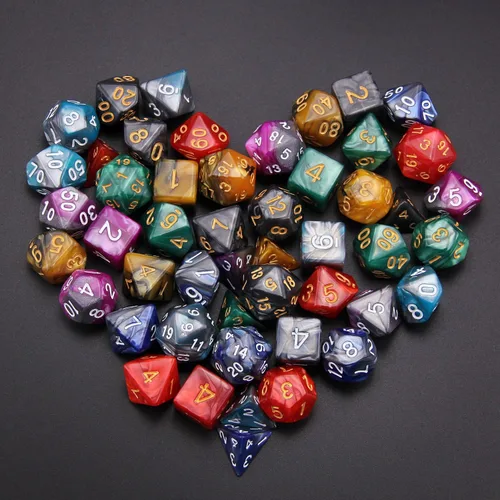 Miniatura 7 de 7 juegos (49 piezas) Juego de dados poliédricos para Calabozos y Dragones/RPG, juego completo de dados D&D/DND (D20, D12, D8, D6, D4 y 2×D10