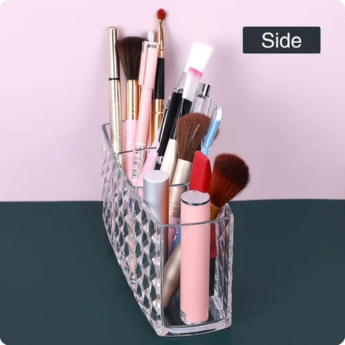 Miniatura 6 de MOSIKER Soporte para brochas de maquillaje para tocador, acrílico transparente, pequeño, compacto, delineador de labios, delineador de labios