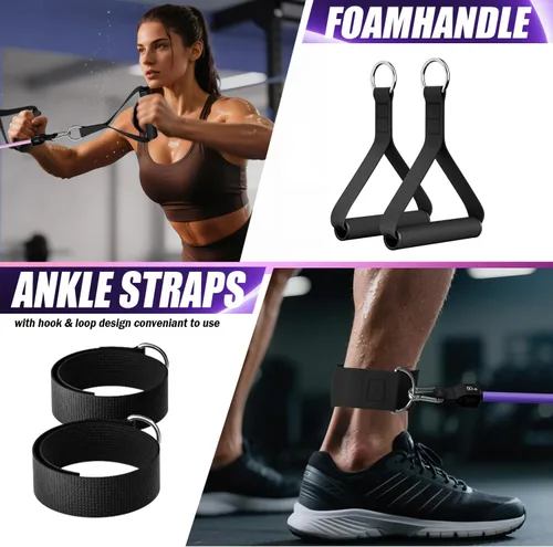 Miniatura 4 de WHATAFIT Bandas de resistencia, bandas de ejercicio, bandas de resistencia para entrenamiento, bandas de entrenamiento con asas para hombres y Rosa