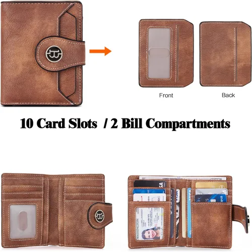 Miniatura 5 de BROMEN Billeteras pequeñas para mujer, con bloqueo RFID, de cuero, plegable, con cremallera, bolsillo para monedas, tarjetero con ventanas