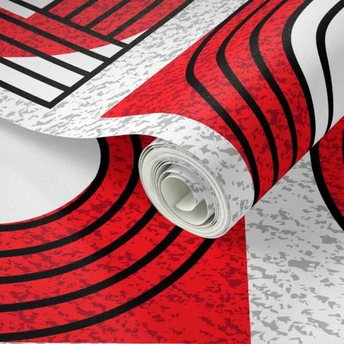 Miniatura 2 de Muestras de papel tapiz para despegar y pegar, Bauhaus rojo y blanco, moderno, abstracto, geométrico, círculos negros, gráfico, papel tapiz