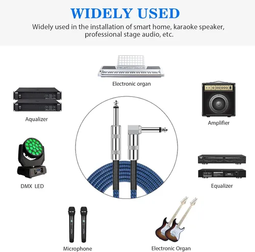 Miniatura 2 de JOLGOO Cable de guitarra de 1/4 de pulgada, cable de 20 pies recto a ángulo recto de 1/4 de pulgada 0.250 in, cable de instrumento de teclado