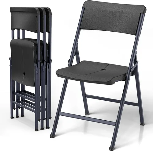 Miniatura 10 de Paquete de 4 sillas plegables, sillas plegables portátiles para exteriores con marco de acero, capacidad de 350 libras, sillas plegables de plástico