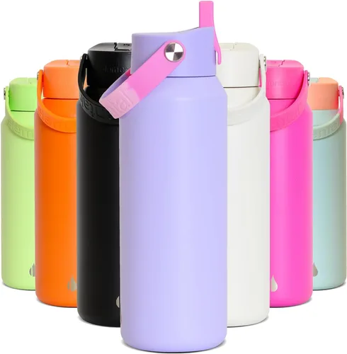 Miniatura 43 de Elemental Botella de agua aislada de 24 onzas con popote, botellas de agua con núcleo de acero inoxidable 100% a prueba de fugas para viajes, Beige