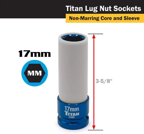 Miniatura 2 de Titan 21091 - Llave de vaso de impacto de 17 mm de 1/2 pulgada sin marcas para tuerca de rosca profunda
