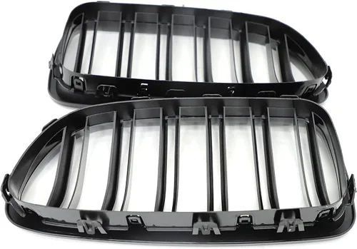 Miniatura 5 de Parrilla frontal F10 F18 compatible con BMW 5 Serie F10 F11 F18 M5 2010-2017, (juego de 2 rejillas dobles negras brillantes)