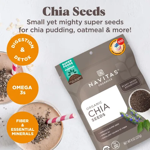 Miniatura 4 de Navitas Organics Semillas de chía - Para pudín de chía, batidos, hornear, ensaladas y más - Omega 3, fibra, minerales - USDA orgánico, sin OMG