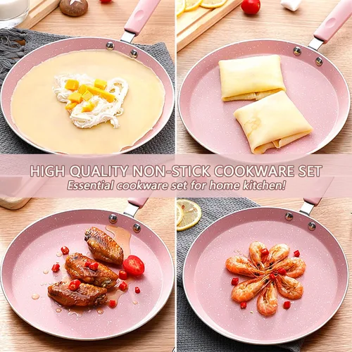 Miniatura 8 de JUSTUP Juego de sartenes antiadherentes, juego de 3 ollas y sartenes antiadherentes, juegos de utensilios de cocina rosa con revestimiento