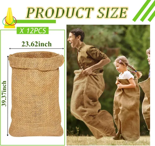 Miniatura 2 de Paquete de 12 bolsas de arpillera de 24 x 40 pulgadas, sacos grandes de arpillera para juegos de césped al aire libre para días festivos
