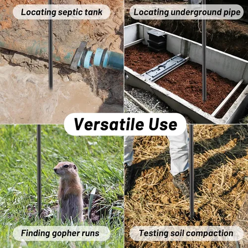 Miniatura 7 de Varilla de sonda de suelo de metal, herramienta localizadora de tanques sépticos con mango en T, varilla de sonda de tierra ajustable de 32 a 48