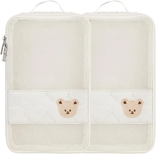 Miniatura 13 de Bolsas Organizadoras para Pañales de Bebé - Pack de 2 Bolsas Colgantes Impermeables con Diseño de Oso Lindo en Malla, Bolsas Reutilizables, Lavables