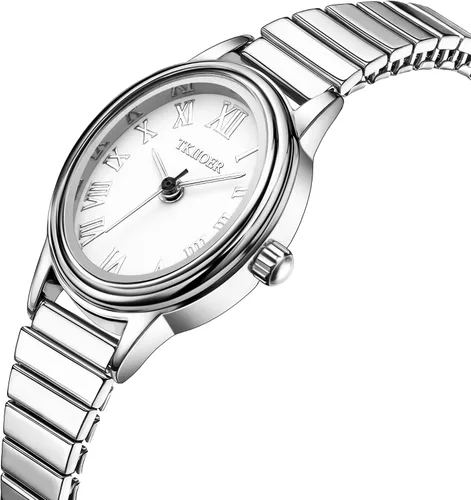 Miniatura 2 de Relojes pequeños de oro para mujer, reloj analógico de esfera fácil de leer, caja ovalada, banda de expansión de acero inoxidable, reloj impermeable