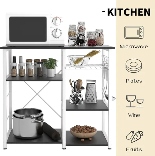 Miniatura 5 de sogesfurniture Estante de cocina de 3 niveles para panadero, soporte para microondas con almacenamiento y cajón, estante para estación de trabajo