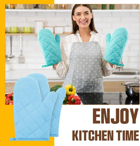 Miniatura 6 de Dandat 16 pares de guantes de horno acolchados con forro de tela de toalla extra largos resistentes al calor, guantes de cocina de algodón