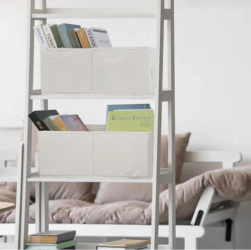 Miniatura 3 de Contenedores de almacenamiento de tela, paquete de 3 cestas de almacenamiento plegables para estantes, organizadores decorativos de lino