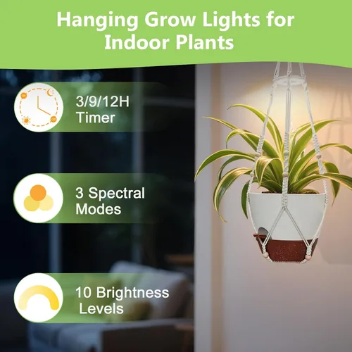 Miniatura 4 de Macetas colgantes para plantas de interior: paquete de 2 perchas de macramé con luces de cultivo y macetas de riego automático, macetas colgantes