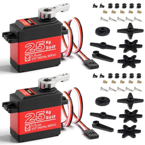 Miniatura 8 de Servo RC de 25KG de alto par, Miuzei Servo Motor impermeable compatible con coche RC 1/8, 1/10, dirección de engranaje metálico completo con asta