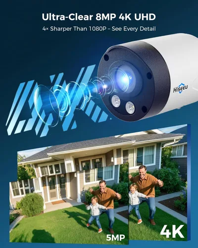 Miniatura 2 de Hiseeu Sistema de cámara de seguridad inalámbrica para exteriores de 8MP, NVR con pantalla táctil de 10", Kits de cámaras WiFi-Pro 4K de 5G/2.4G