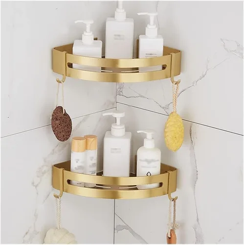 Miniatura 7 de Estante esquinero de baño, estante de baño montado en la pared, estante de ducha de baño de aluminio dorado cepillado, soporte para champú de baño