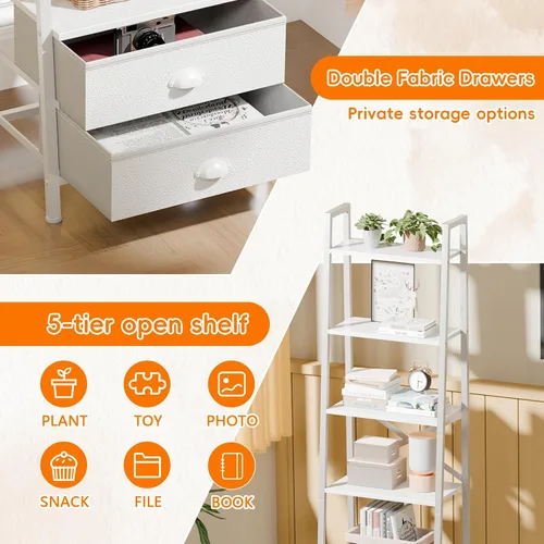 Miniatura 6 de Furologee Estantería de escalera de 5 niveles con 2 cajones, estantes de almacenamiento estrechos para libros, estantería industrial independiente