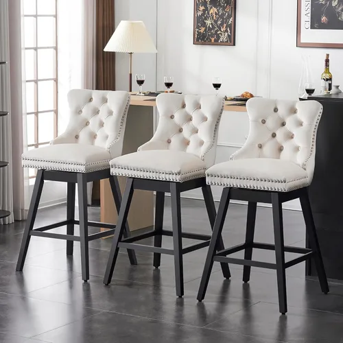 Miniatura 42 de Taburetes de bar con altura de mostrador, taburetes de bar giratorios 360 con respaldos, sillas tapizadas de tela de terciopelo de alta calidad