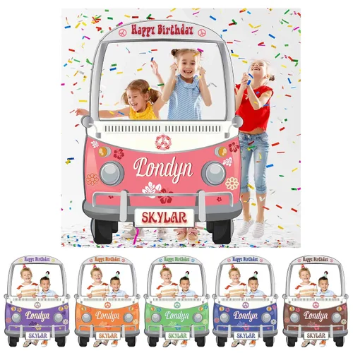 Hippie Decor Van Photo Booth Props; Tamaño: 36 x 24, 48 x 36 personalizado 1960s Hippie Selfie Frame Peace, 60 - 70, suministros para fiestas,