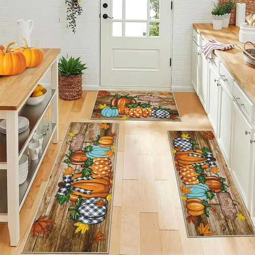 Miniatura 15 de Juego de 3 tapetes de cocina de Feliz Navidad, alfombras antideslizantes de cocina para invierno y fiestas navideñas Xmas, alfombra cómoda