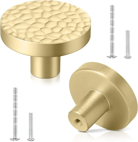 Miniatura 8 de Hotop Paquete de 15 pomos sólidos redondos para gabinete de cocina, manijas de tocador, herrajes dorados para armario, pomos de latón cepillado
