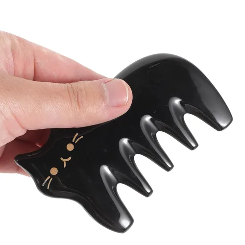Miniatura 8 de FOMIYES Ox Horn Gua Sha - Peine masajeador de cuero cabelludo – Herramienta de raspado negro de 5 dientes para masaje de cabeza, cuello, hombros