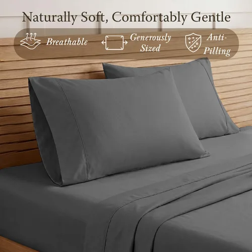 Miniatura 3 de Threadmill Home Linen Bedding - Juego de sábanas de 300 hilos, 100 % algodón, juego de cama de lujo, 4 piezas, tejido de satén suave, color blanco