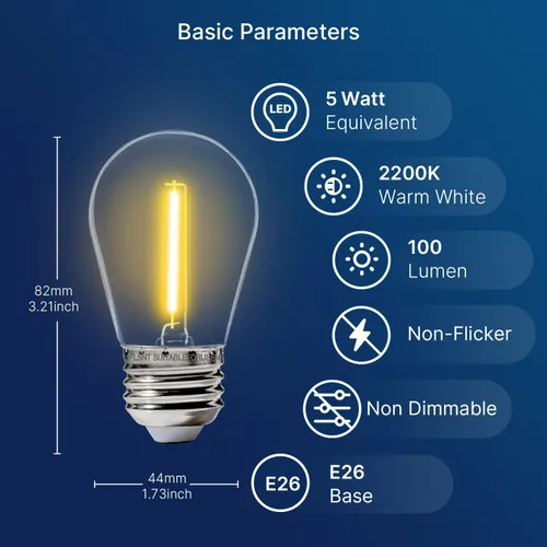 Miniatura 2 de FLSNT Paquete de 48 bombillas LED S14 de repuesto para cadena de luz, bombillas LED impermeables para exteriores, base E26, 2200 K blanco cálido,