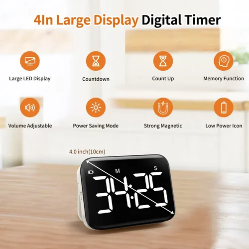 Miniatura 2 de VOCOO - Temporizador magnético de cocina para cocinar con cuenta regresiva ascendente y descendente, temporizador digital con batería y pantalla