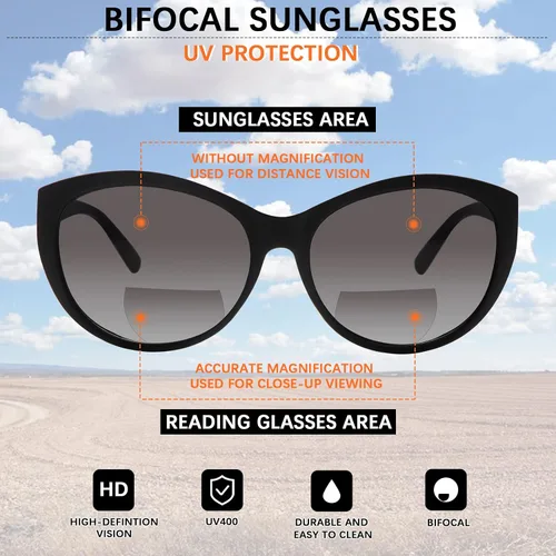 Miniatura 3 de Paquete de 4 lentes de sol de lectura bifocales para hombres y mujeres con Cateye Vintage Fashion Bifocal UV400 protección solar para exteriores