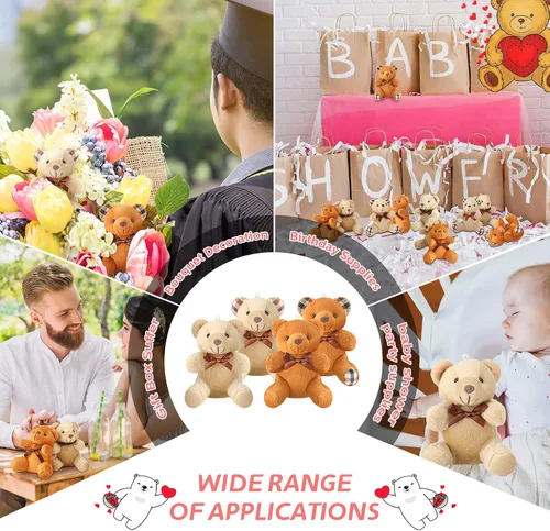 Miniatura 5 de HyDren 24 piezas de oso de peluche mini de 4 pulgadas, oso pequeño suave y pequeño a granel, llavero de animal de peluche para decoración de fiesta