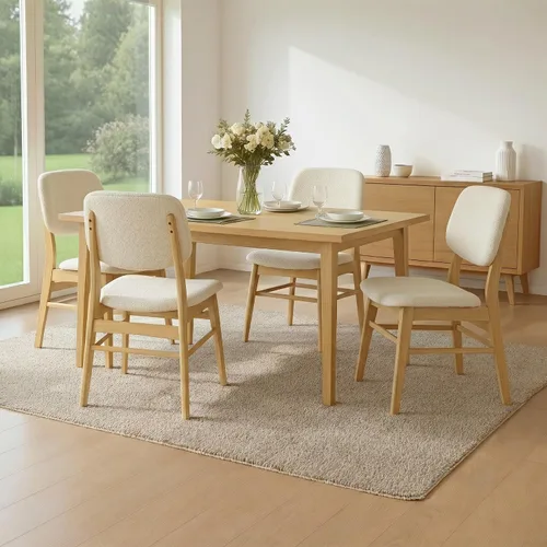 Miniatura 33 de KISLOT Rattan Dining Chairs Set of 4, Upholstered Modern Dining Room Chairs, Mid Century Oak Wood Kitchen Chairs with Rattan Backrest for Farmhouse