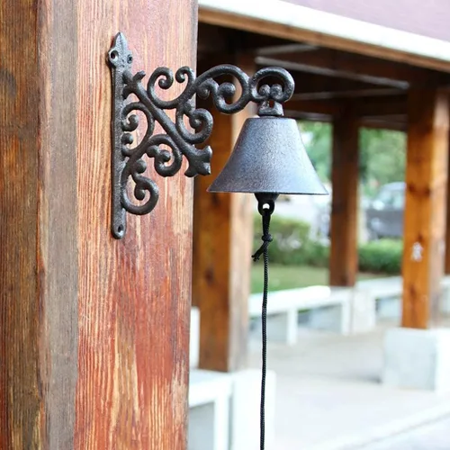Miniatura 4 de Colgante de jardín al aire libre, campana rústica antigua de hierro fundido grande montado en la pared, timbre de metal para decoración fuera