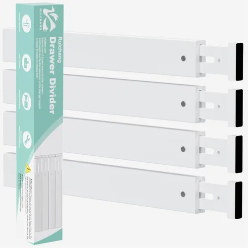 Divisor de bambú para cajones de cocina, paquete de 4, organizador de cajones de utensilios ajustable de 17-22 pulgadas para tocador, baño, Blanco