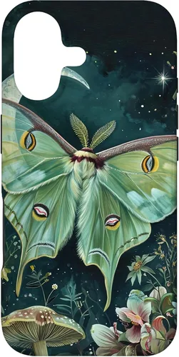 Cottagecore Luna Moth Butterfly Mushroom Flower Witchy Moon Case for iPhone 17