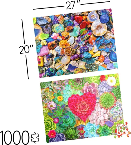 Miniatura 2 de Paquete de 2 rompecabezas de 1000 piezas, suculentas, rocas y minerales, rompecabezas para adultos y niños a partir de 8 años, exclusivo de Amazon