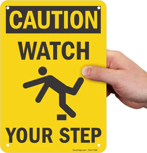 Miniatura 8 de SmartSign Letrero de metal con la frase "Caution - Watch Your Step" de 10 x 7 pulgadas con agujeros pre-limpiados, aluminio laminado a prueba
