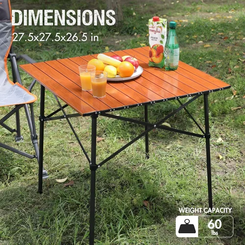 Miniatura 4 de Portal Mesa Cuadrada Plegable de Aluminio Ligero con Tablero Enrollable para 4 Personas Mesa Compacta con Bolsa de Transporte para Camping, Picnic