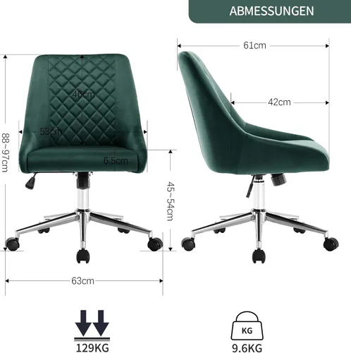 Miniatura 3 de Duhome - Silla de oficina en casa de terciopelo con ruedas, silla giratoria con respaldo, silla tapizada ajustable para computadora sin brazos