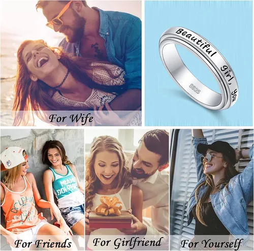Miniatura 7 de Anillos giratorios de plata de ley S925 para ansiedad, preocupación, aliviar el aburrimiento, TDAH, autismo, banda para mujeres y adolescentes