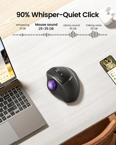 Miniatura 6 de ProtoArc Ratón Trackball Inalámbrico, EM01 NL Ergonómico Bluetooth Rollerball Pulgar Recargable Ratón de Computadora Portátil, Ángulo Ajustable