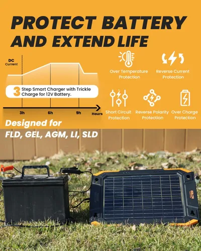 Miniatura 7 de BALDR Cargador de batería solar de 12 V, mantenedor de batería de doble cara impermeable de 13 W, cargador de goteo IP67 MPPT para automóvil, Negro