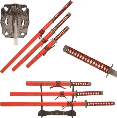 Miniatura 12 de Snake Eye Tactical Juego de katana samurái de 3 piezas con diseño de dragón de dos tonos
