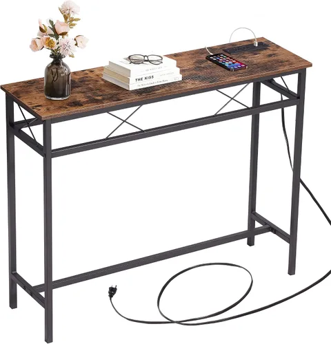 Miniatura 12 de VECELO Mesa de consola angosta extra larga de 71 pulgadas con estación de carga, toma de corriente y puertos USB, para entrada, sala de estar, Gris